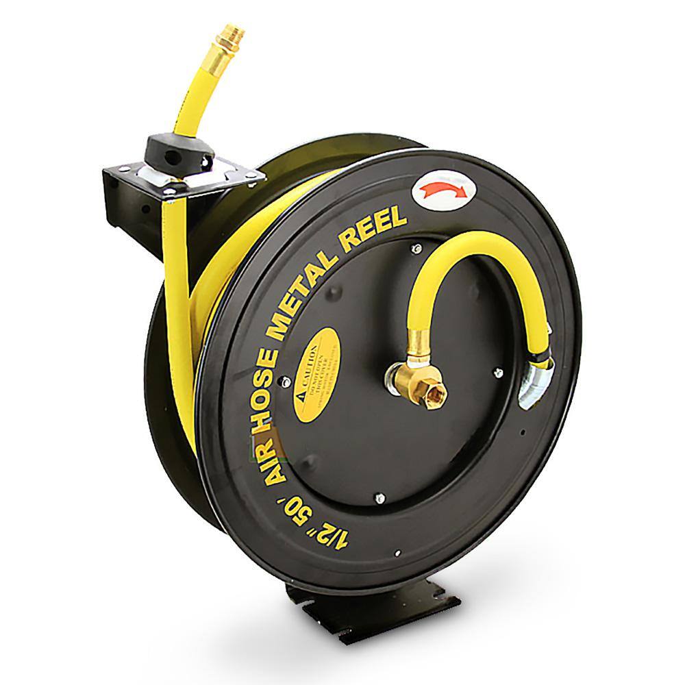 XtremepowerUS 50 ft. x 12 in. Rubber Retractable Air Hose Reel Auto Rewind for Automotive Compressors 43553-H