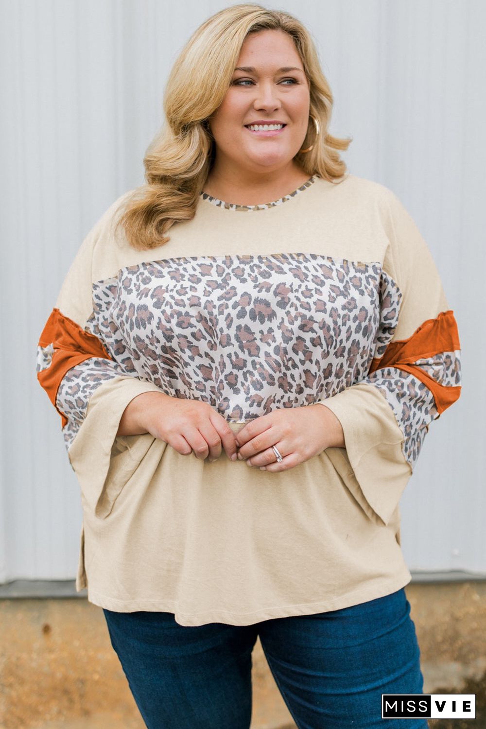 Leopard Color Block Patchwork Plus Size Top