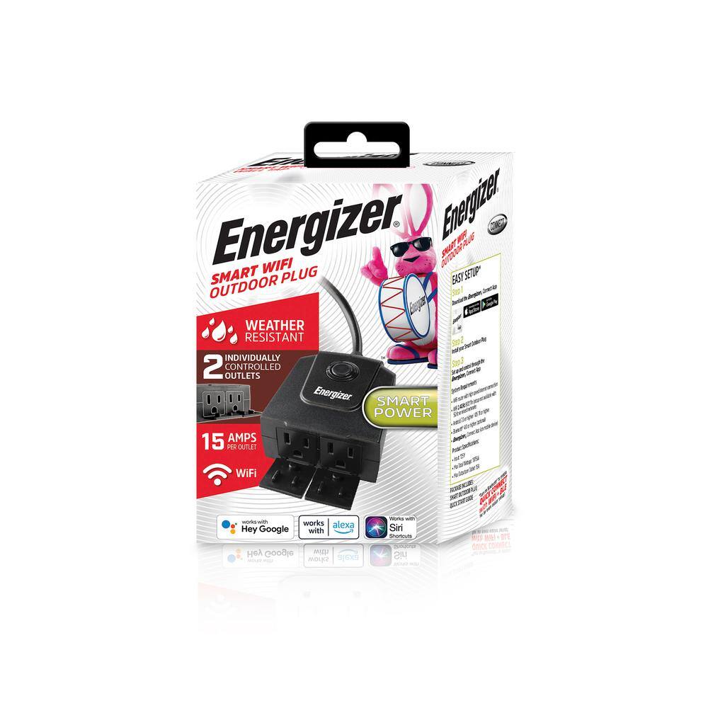 Energizer Smart Wi-Fi Outdoor Plug 2 Outlets Works With AlexaSiriGoogle EOX3-1002-BLK