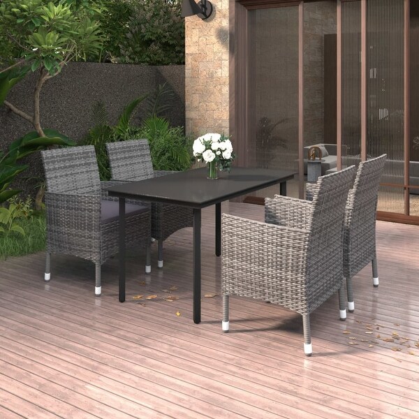 vidaXL Patio Dining Set Outdoor Table and Chair Set Poly Rattan and Glass