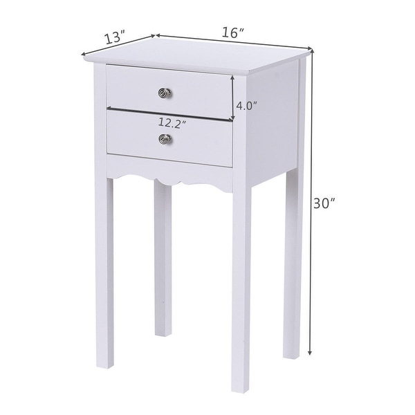 Side Table End Accent Table with 2 Drawers-White - 16.0