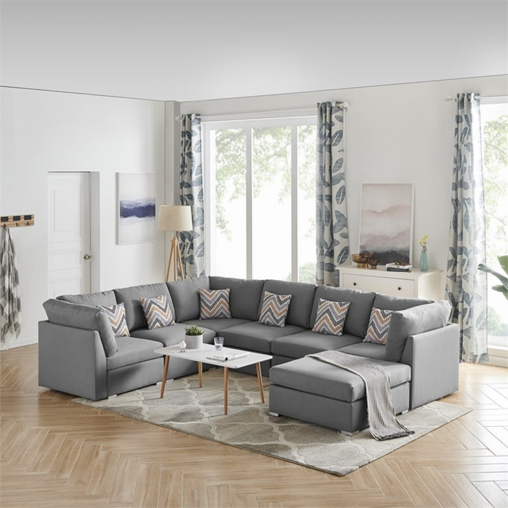 Bowery Hill Contemporary Fabric Reversible Modular Sectional Sofa Set in Gray   Contemporary   Sectional Sofas   by Homesquare  Houzz