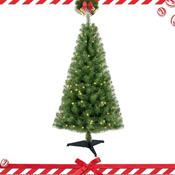 4FT Artificial Christmas Tree Prelit with Stand and 100 Warm White LED Lights，Realistic 241 Branch Tips