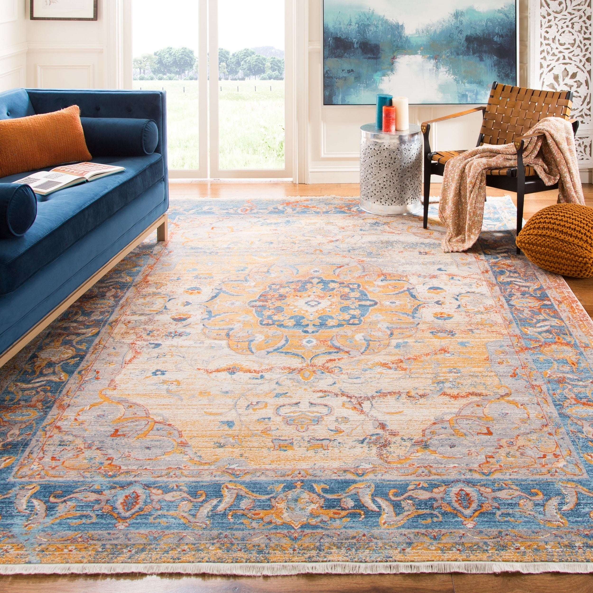 SAFAVIEH Vintage Persian Trina Traditional Polyester Runner Rug, Blue/Multi, 2'2