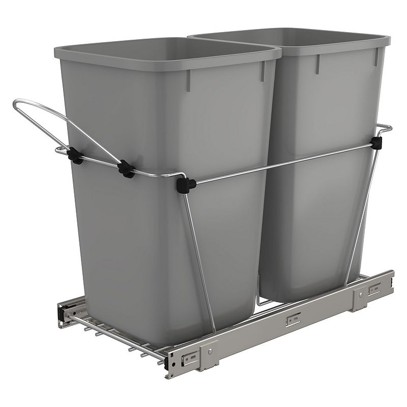 Rev-a-shelf Double Pull Out Trash Can 27 Qt For Kitchen， Silver， Rv-15kd-17c S