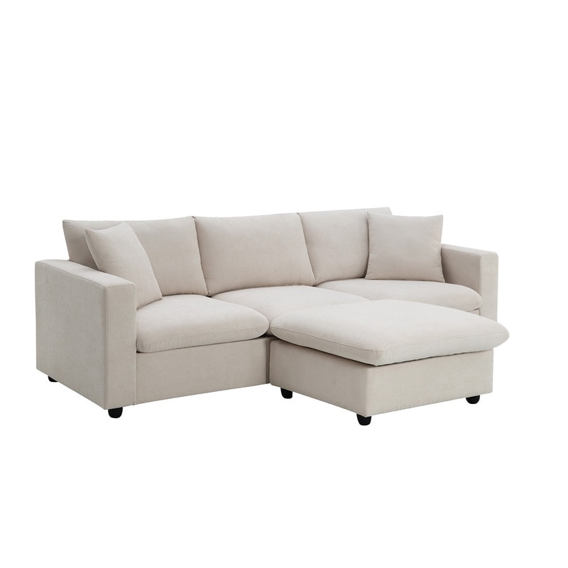 Convertible Sectional Sofa Couch  4 Seat L Shaped Sofa with Ottoman and 2 Free Pillows  Modern Sofa Couch for Living Room