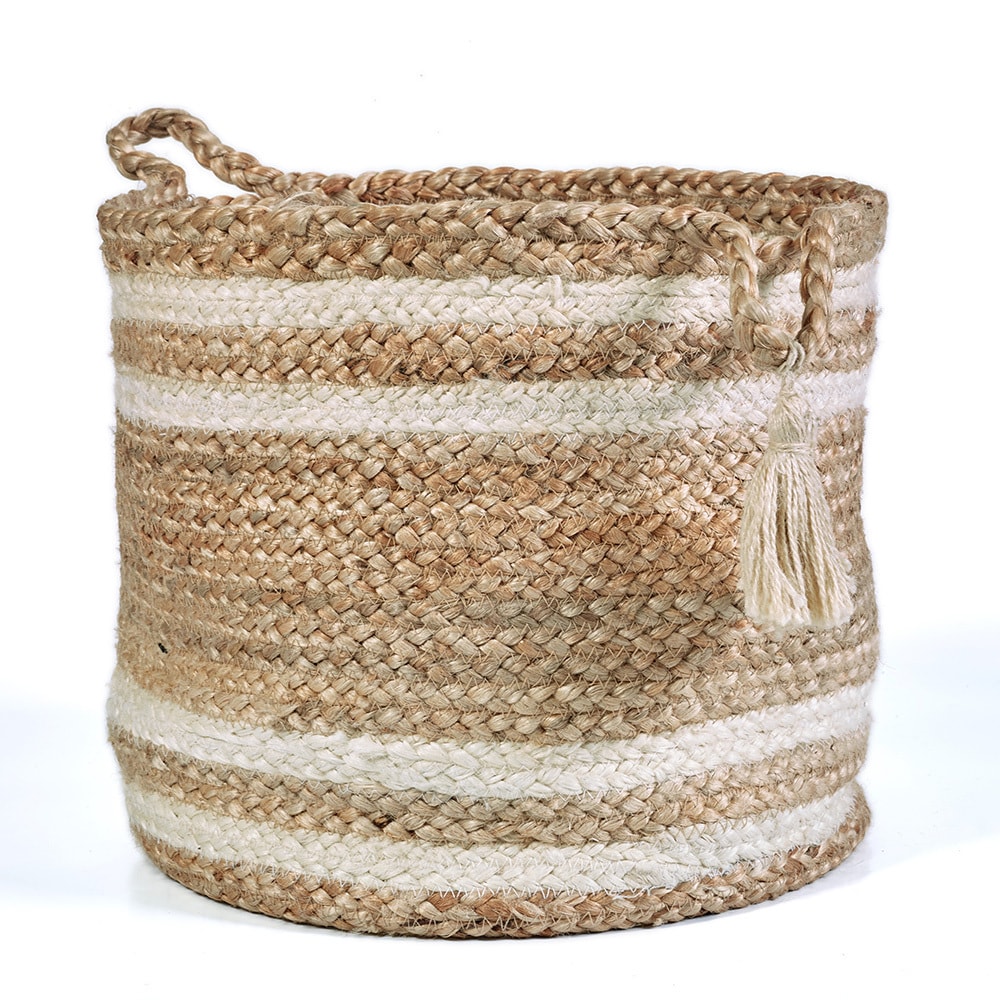 LR Home Montego Stripe Natural Jute Decorative Storage Basket (19 in.)   19\