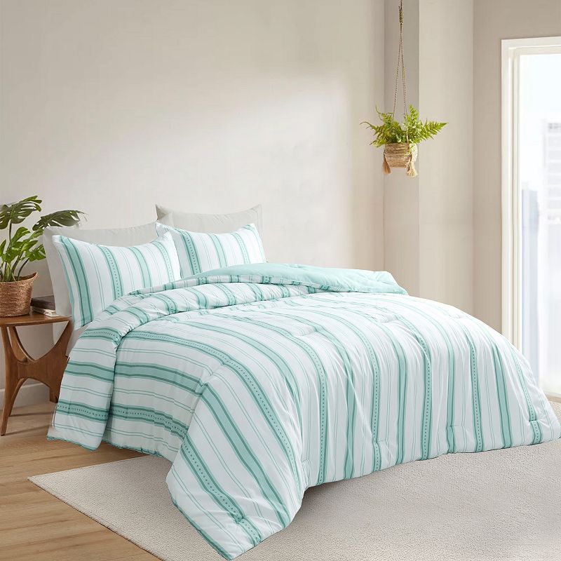 Unikome All Season Stripe Printed Pattern Down Alternative Reversible Comforter with Shams