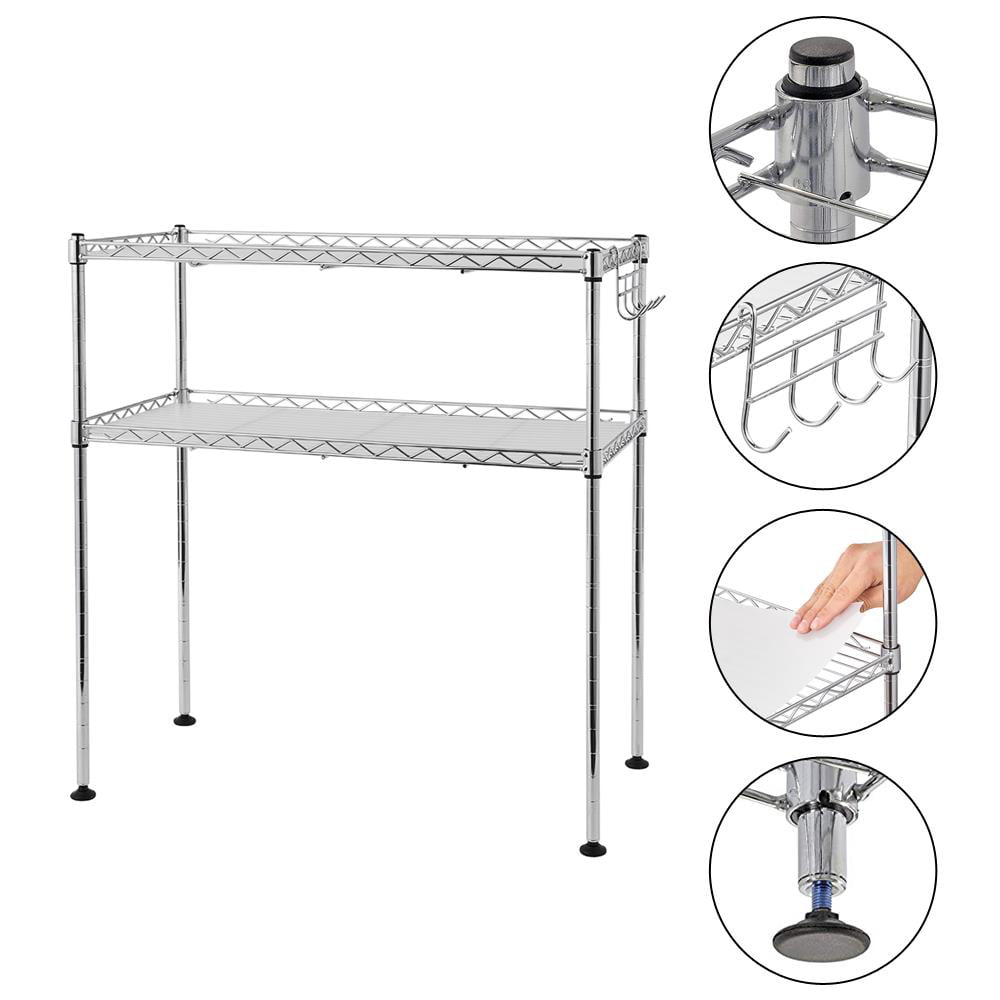 Ktaxon 2-Tier Adjustable Storage Shelving Unit Freestanding Microwave Oven Stand Rack Shelf Kitchen Baker's Rack with 4 Side Hooks Over the Counter and Cabinet Organizer