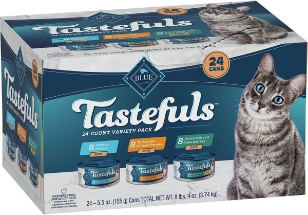 Blue Buffalo Tastefuls Chicken and Pate Cat Food， 5.5-oz can， 24 count