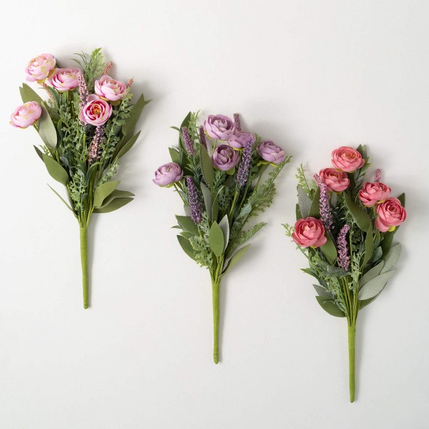 Artificial Ranunculus Heather Bush Set Of 3