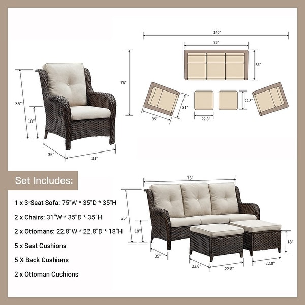 Pocassy 6 Piece Outdoor Wicker Conversation Sofa Set