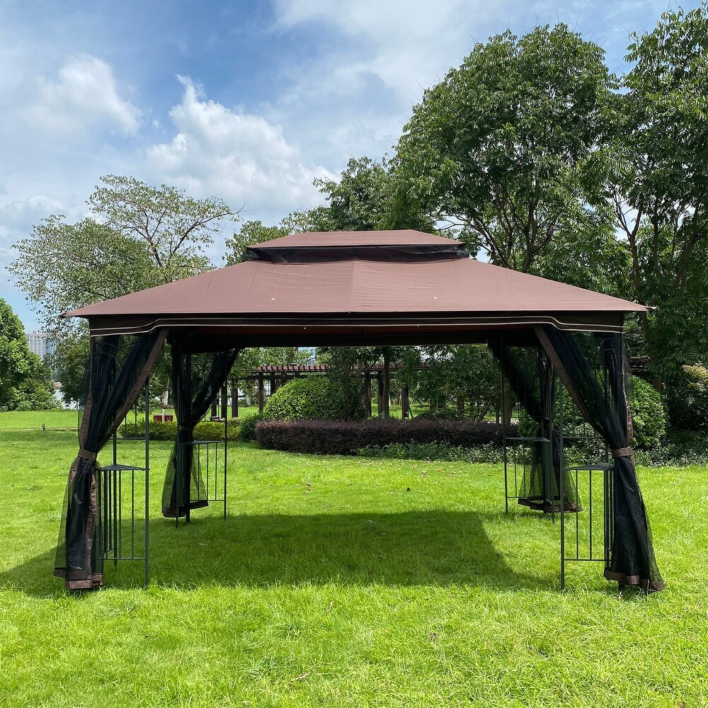 13x10 Outdoor Patio Gazebo Canopy Tent with Ventilated Double Roof and Mosquito Net with Detachable Mesh Screen on  Sides