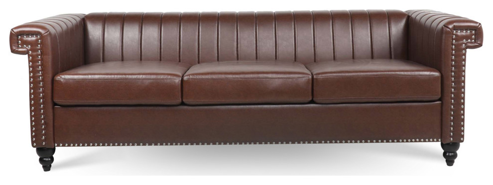 83 quotFaux leather Square Arm Sofa with Nailhead Trim   Traditional   Sofas   by AquaView Inc  Houzz