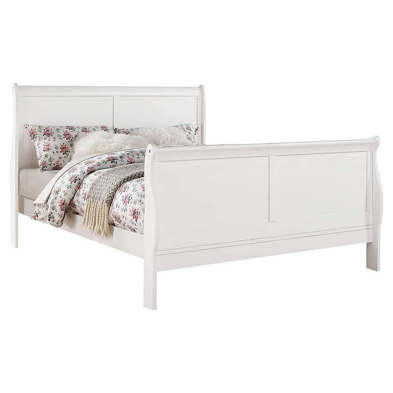 Transitional Panel Design Sleigh Eastern King Size Bed， White