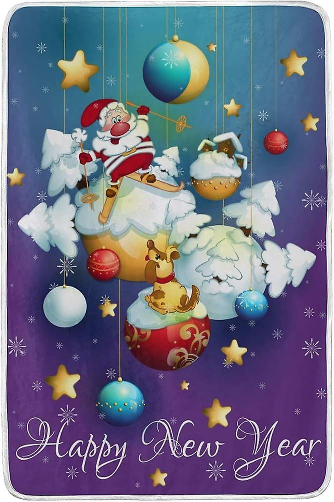 Queen Cozy Warm Throw Thermal Soft Bed Blanket 60x90 In Santa Claus And Dog On Christmas Flannel Fleece Blanket For Men Women Adults