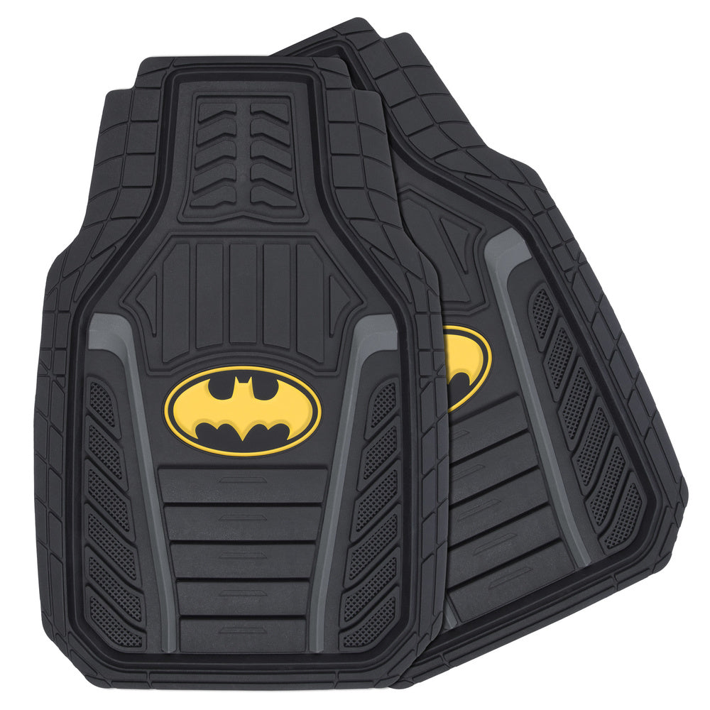 Superhero Car Floor Mats， Officially Licensed Warner Bros DC Comics， All Weather Interior Auto Protection， Heavy Duty Rubber Liners for Car Truck Van SUV， Batman