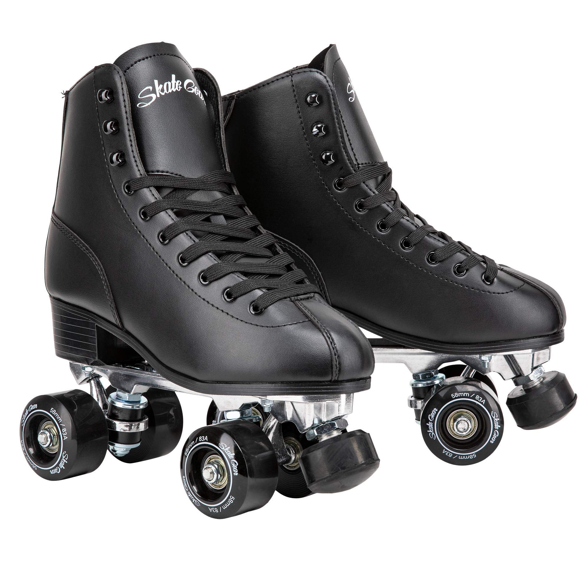 Skate Gear Extra Support Quad Roller Skates for Kids and Adults (Black， Women's 7 / Youth 6 / Men's 6)