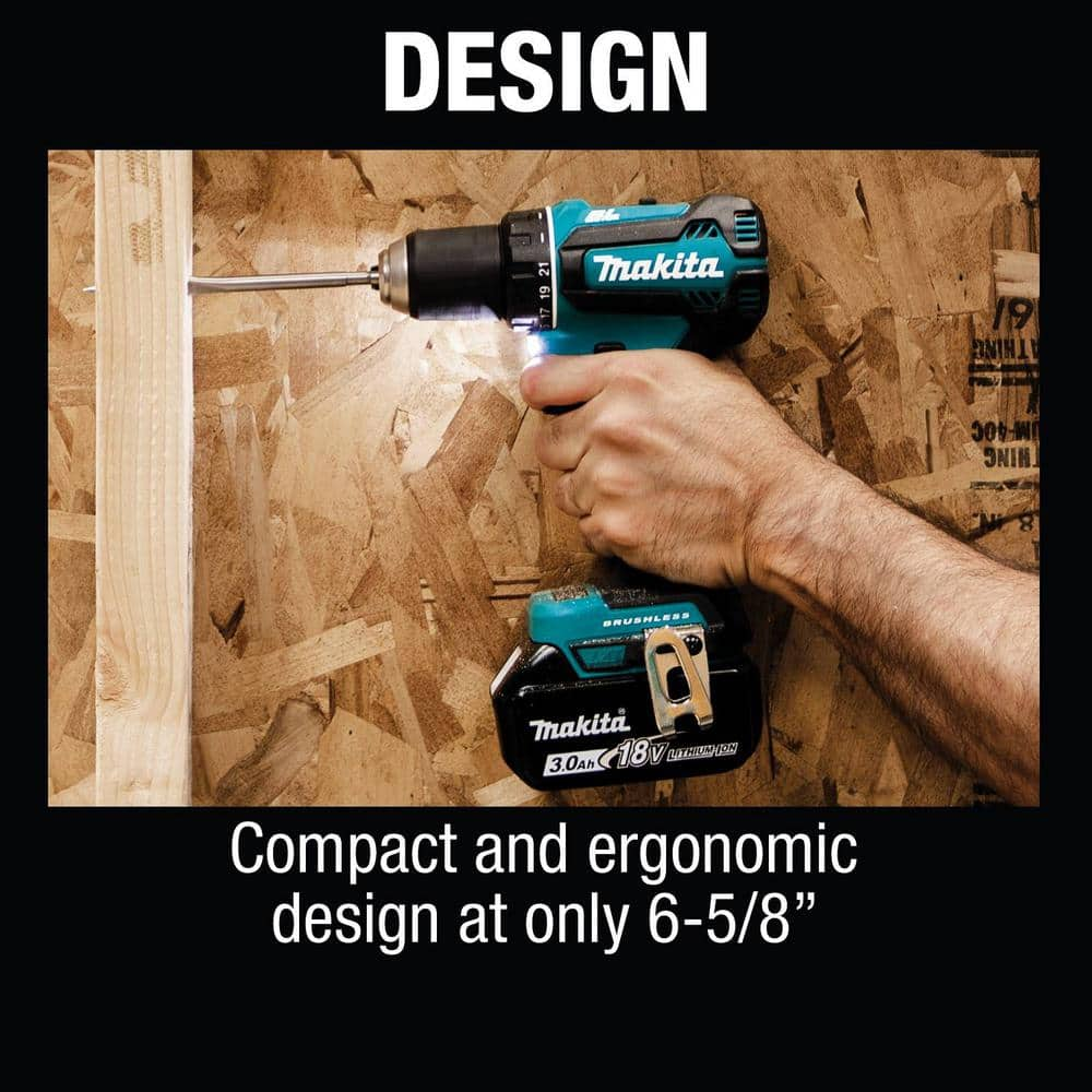 Makita 18V LXT Lithium-Ion Brushless Cordless 1/2 in. Driver-Drill Kit, 3.0Ah XFD131