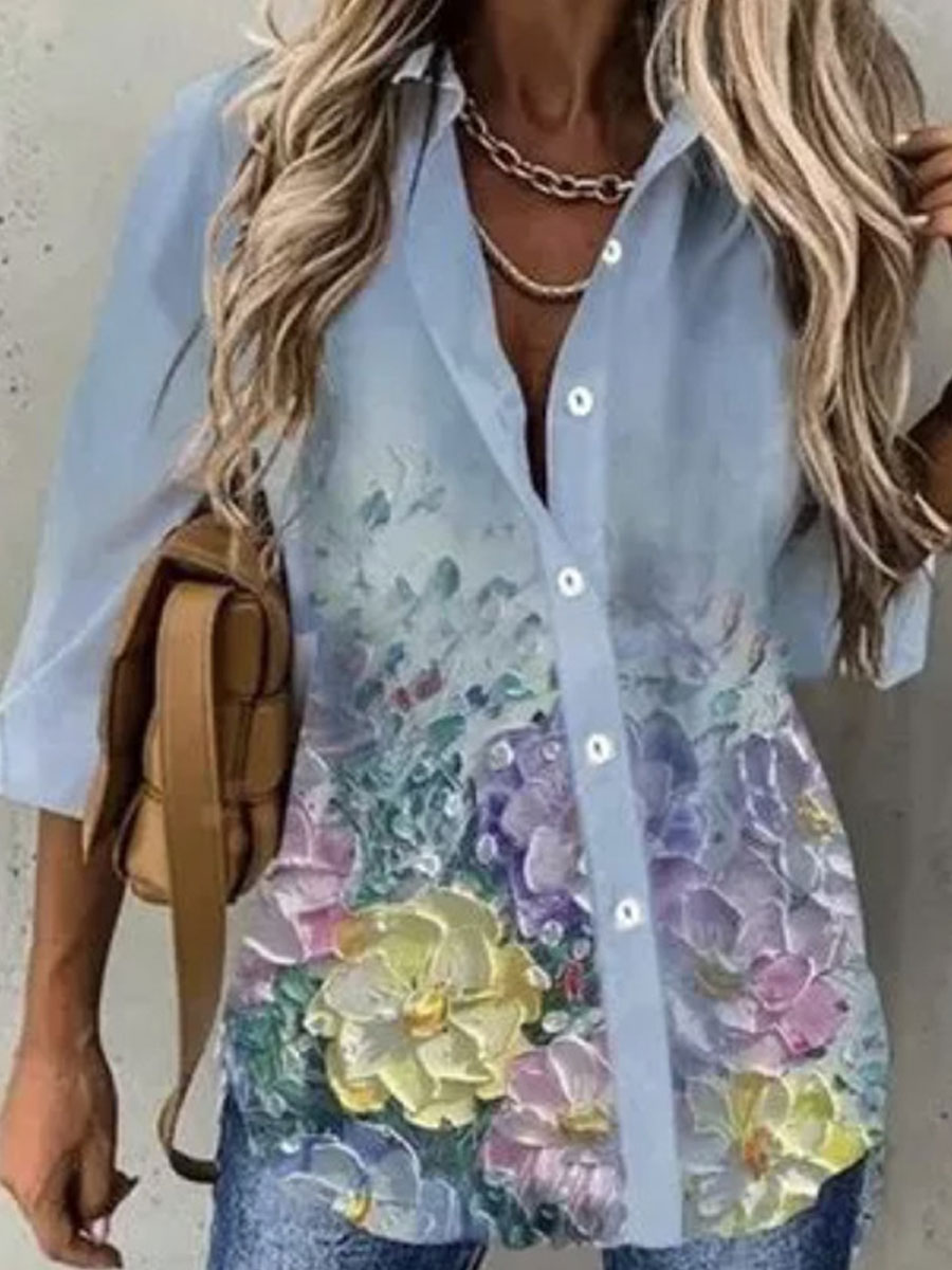 Casual Loose Dandelion Print Long Sleeve Blouse