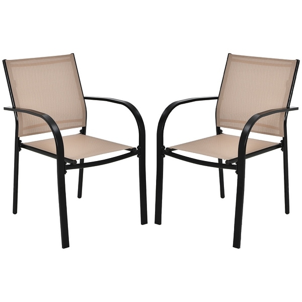 Set of 2 Outdoor Patio Chairs Stackable Bistro Chairs with Armrests