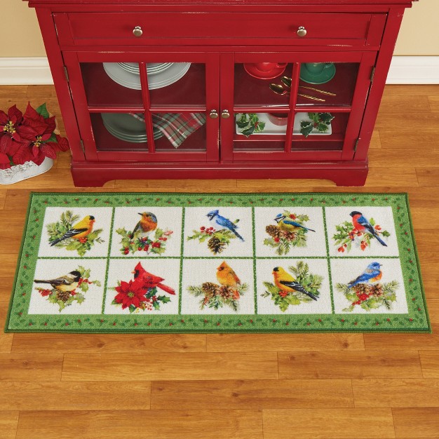 Collections Etc Patchwork Realistic Winter Birds Accent Rug