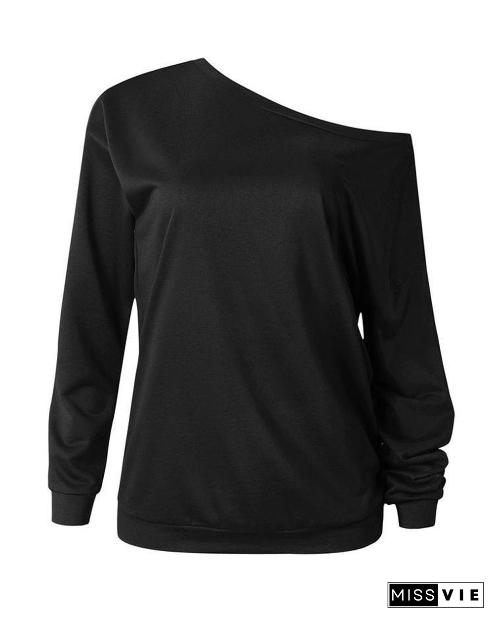 Solid Skew Neck Long Sleeve Casual T-Shirt P15279