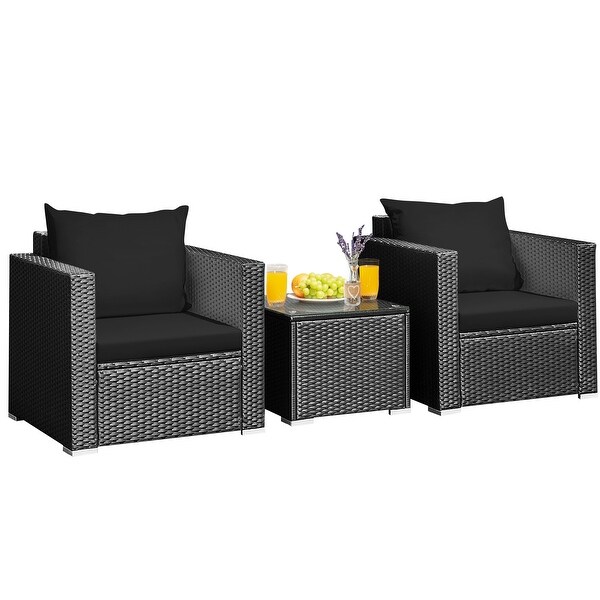 3-Pieces Metal Frame Patio Conversation Rattan Furniture Set - Overstock - 37532327