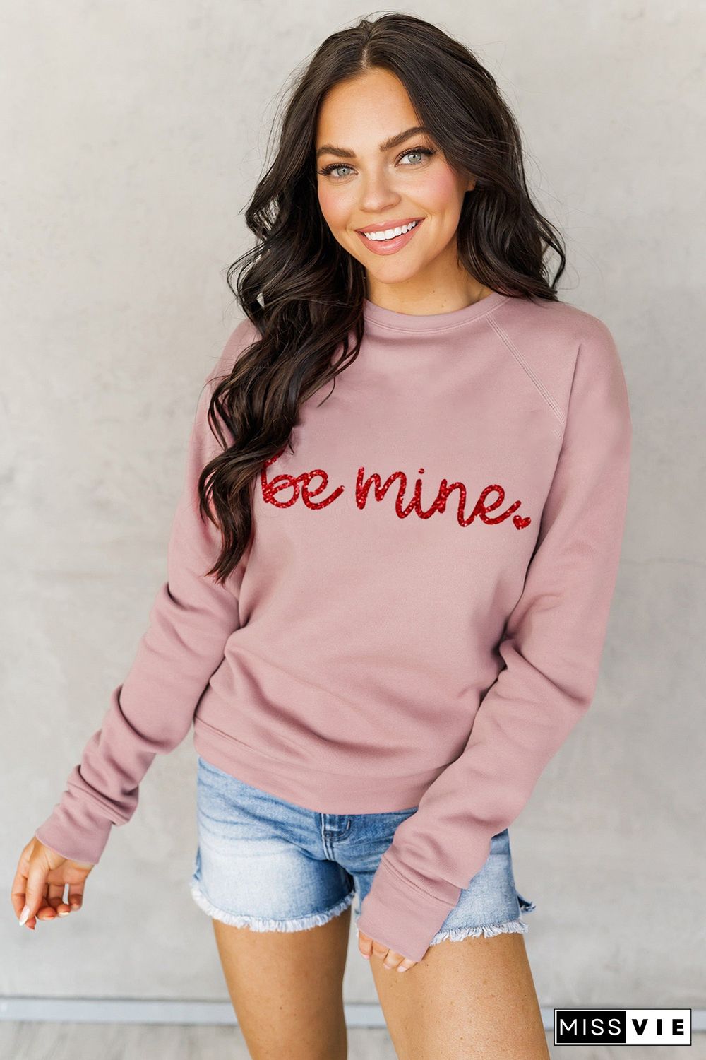 Pink Be Mine Glitter Pattern Print Pullover Sweatshirt