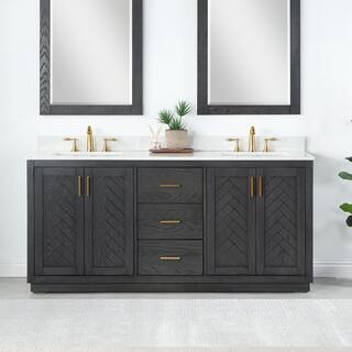 Altair Gazsi 72 in. W x 22 in. D x 34 in. H Bath Vanity in Brown Oak with Grain White Composite Stone Top 543072-BN-GW-NM