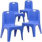 Emma and Oliver 4 Pack Blue Plastic Stack School Chair with Carrying Handle and 11 Seat Height