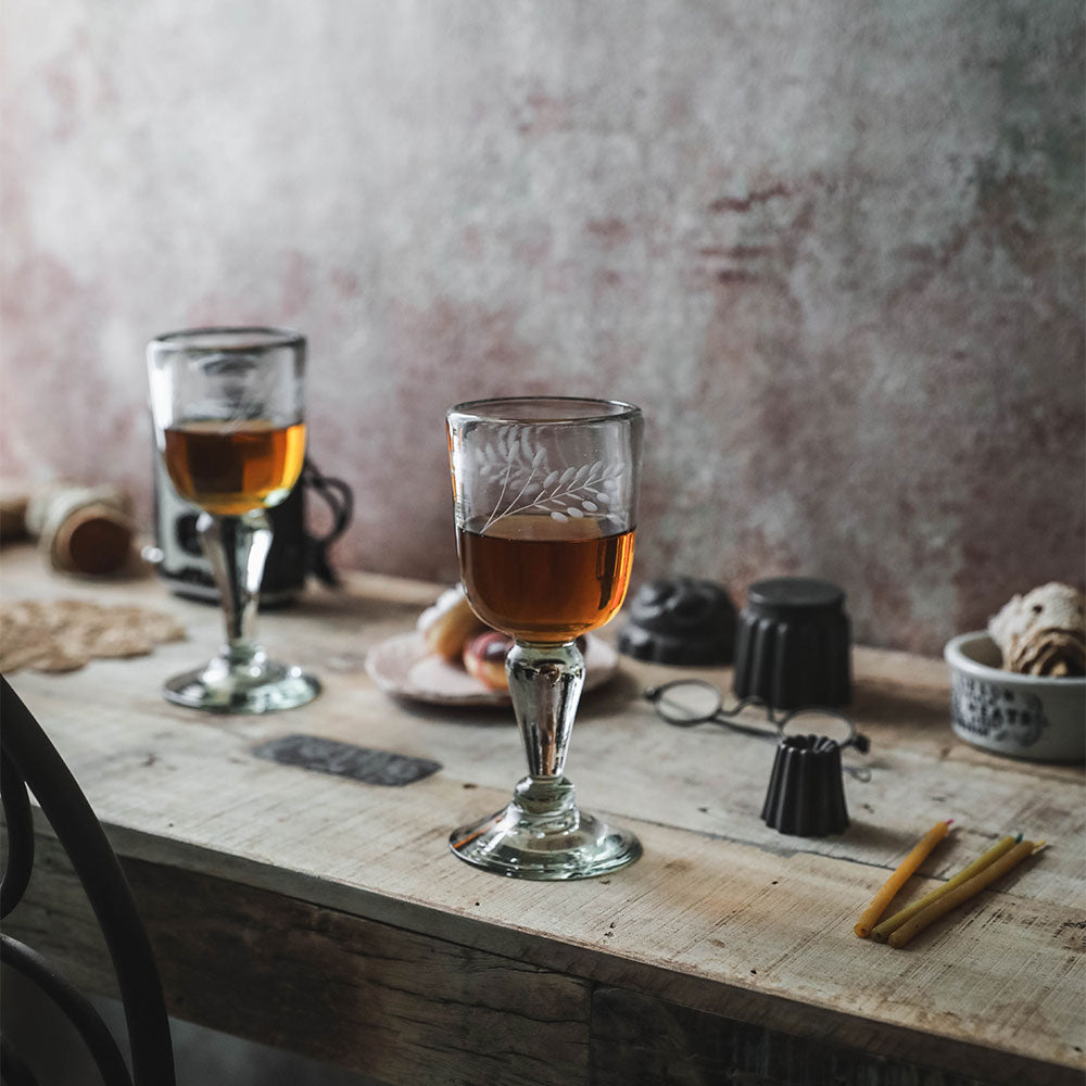 Hand-etched Floral Wine Glass