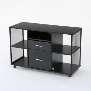 TRIBESIGNS WAY TO ORIGIN Caitlan Black File Cabinet with 4 Open Storage Shelves and 2-Drawers HD-C0318