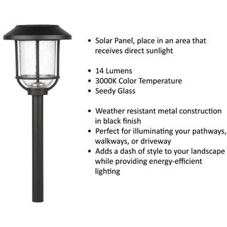 Hampton Bay Millbrook 14 Lumens Solar Black LED Metal and Glass Landscape Pathway Light SPP250112PDQ