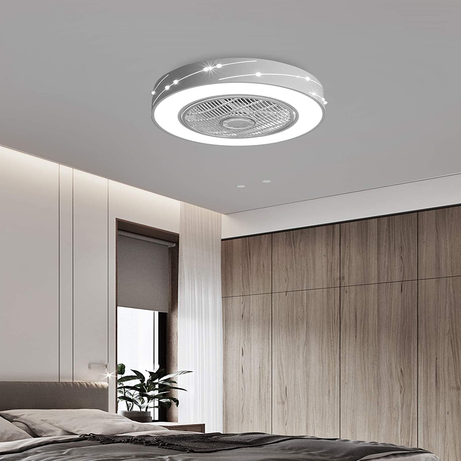 FETCOI Modern Meteor Ceiling Fan With Light Semi Flush Mount For Bedroom Kitchen