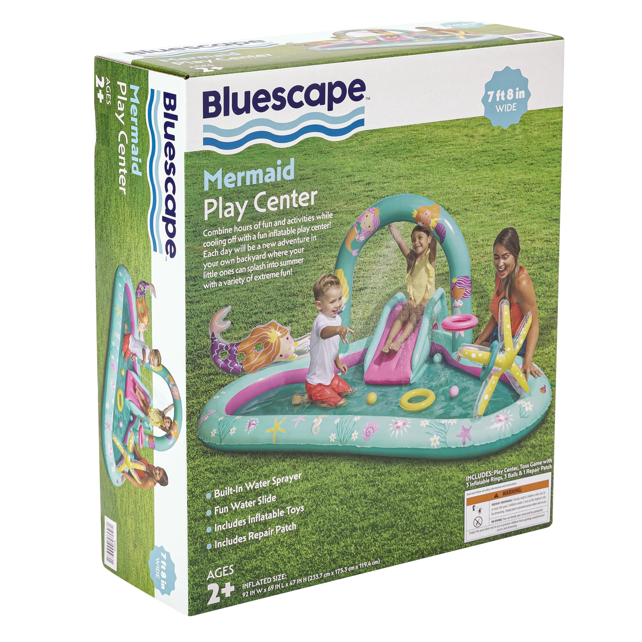 Bluescape Mermaid Inflatable Play Center, Kids Splash Pool with Sprinkler, Toys & Slide,  Age 2 & up, Unisex