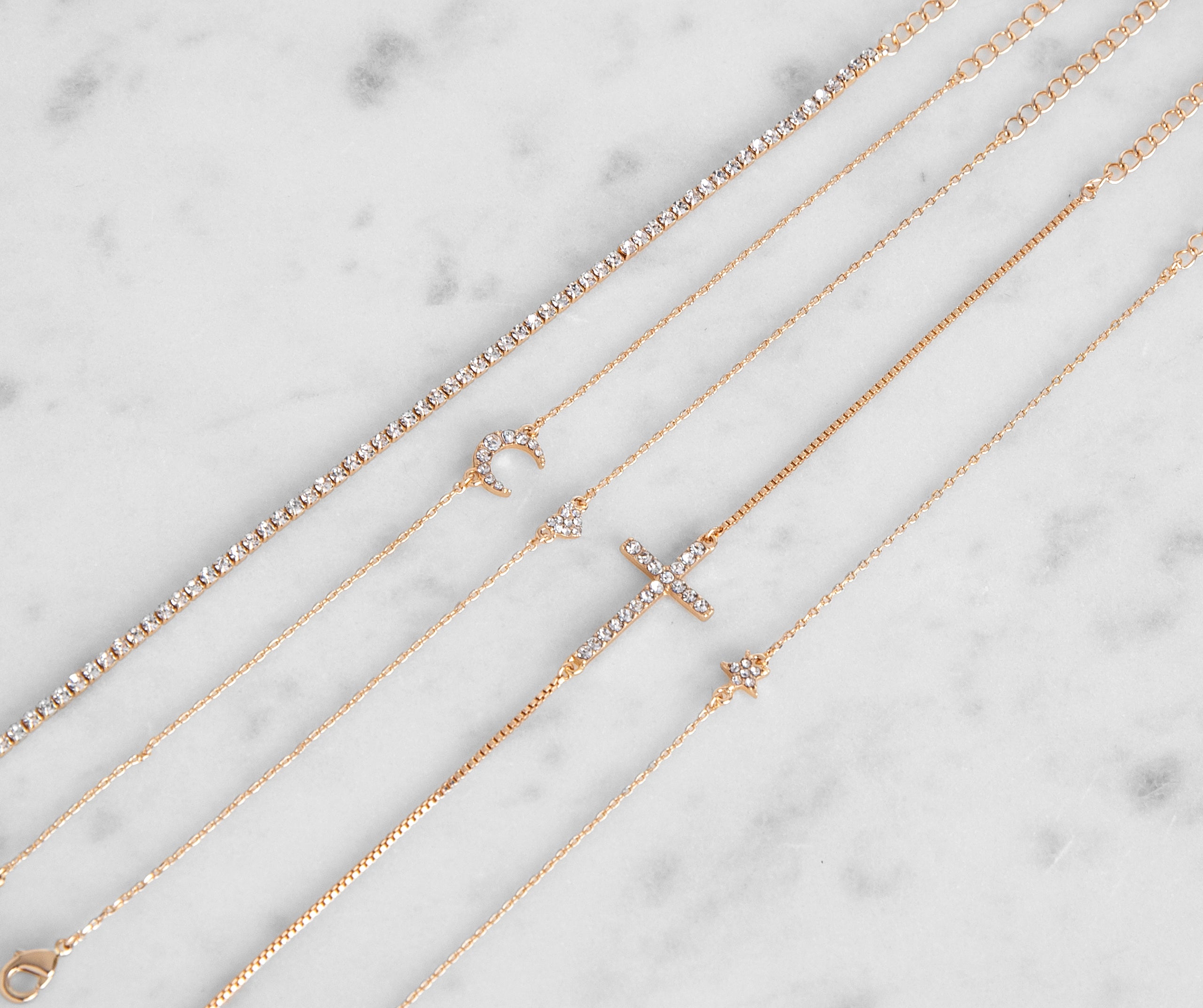 Five Pack Dainty Chain Pendant Bracelets