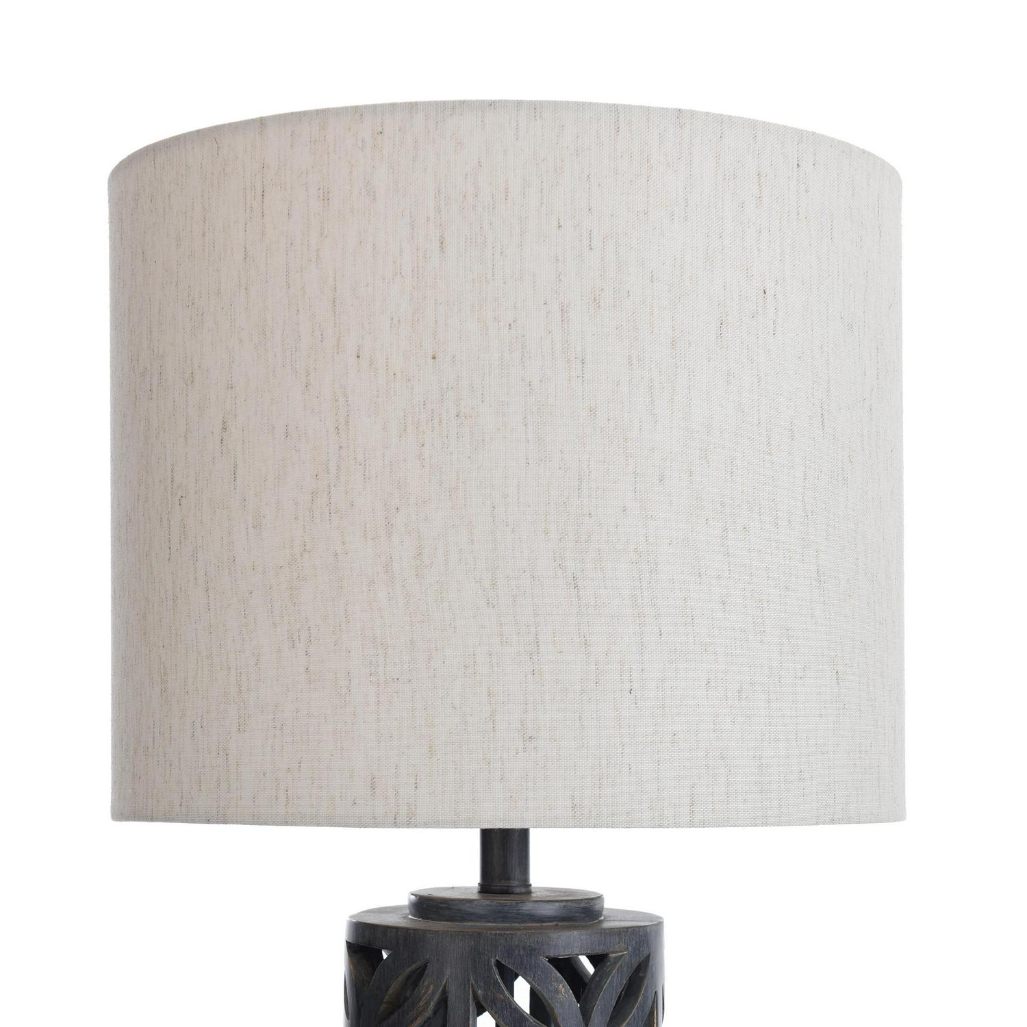 Aasha Malta Black Table Lamp Black Ceramic Finish， Heathered Oatmeal Fabric Shade