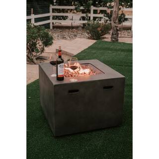 XBRAND 30 in. W x 23.6 in. H Outdoor Square MgOMetal Propane Gas Smokeless Fire Pit Table in Gray with Lava Rocks ProPitXZ46