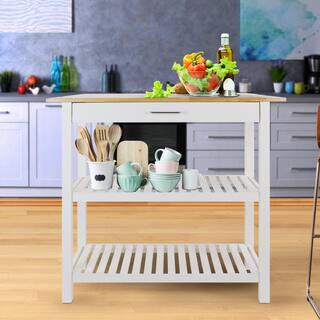 Casual Home Natural White Solid Wood Counter Top 40 in. Kitchen Island Bar Station with Drawer and Shelves 373-91