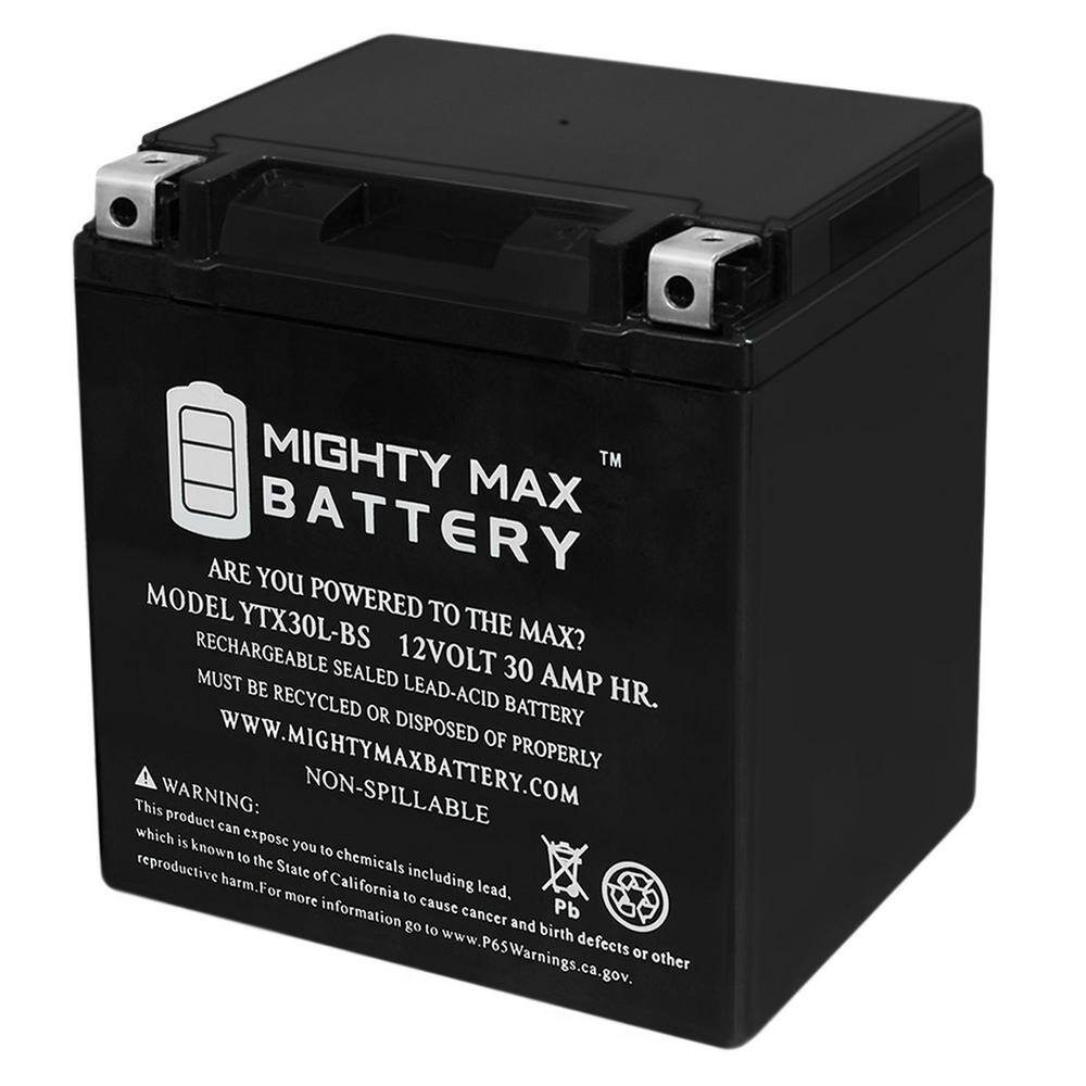 MIGHTY MAX BATTERY 12-Volt 30 Ah 385 CCA AGM Sealed Lead Acid (SLA) Powersport Battery YTX30L-BS