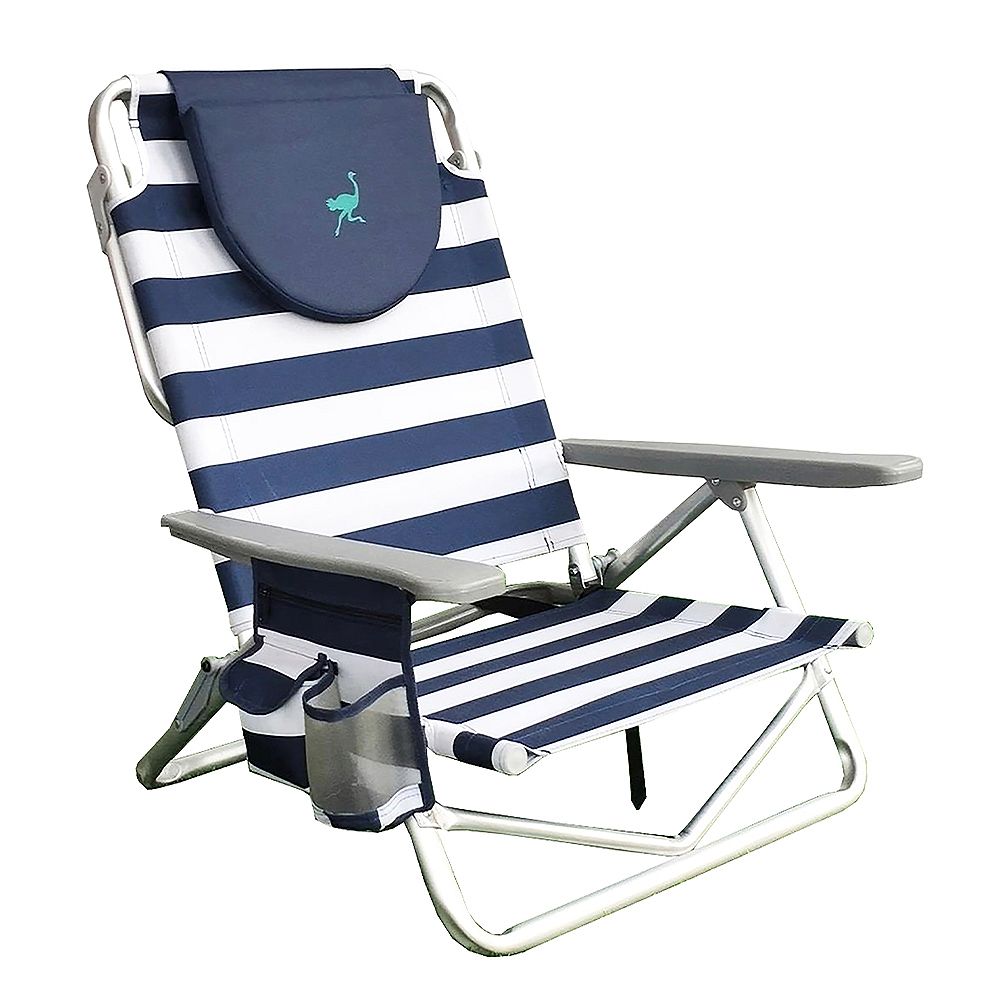 Ostrich On-Your-Back Sand Beach 6-Inch Off the Ground Chair， Navy Blue and White