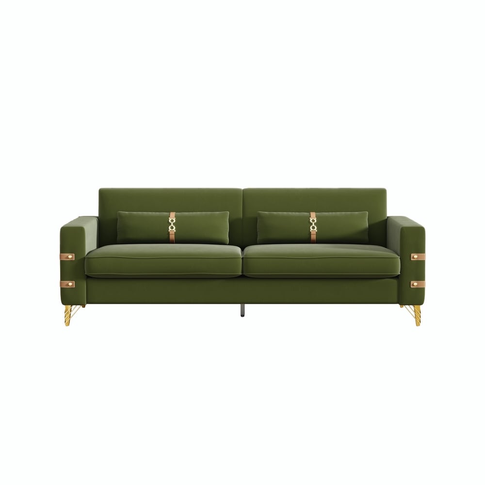 Modern Designs Velvet Upholstered Living Room Sofa  2 Seat Sofa Couch With Golden Metal Legs with Avocado green Sofa