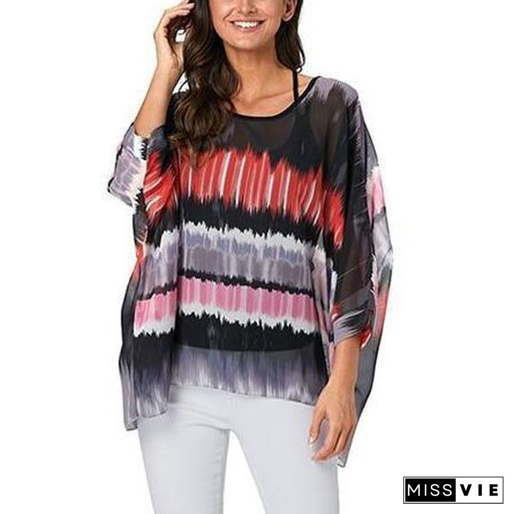 6XL Plus Size Women Batwing Sleeve Casual Chiffon Tops Blouses