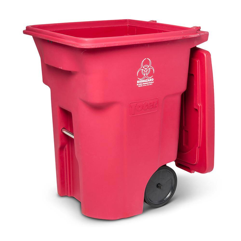 Toter 96 Gal. Red Hazardous Waste Trash Can with Wheels and Lid Lock RMN96-01RED