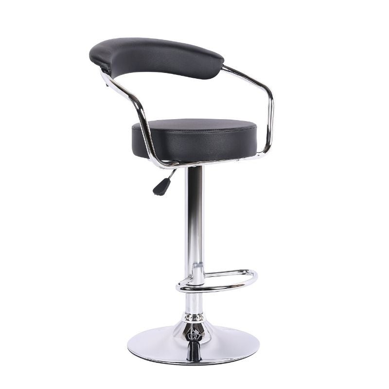 Black colour Stool with adjustable height and upholstered， Stainless steel base. Set of 4