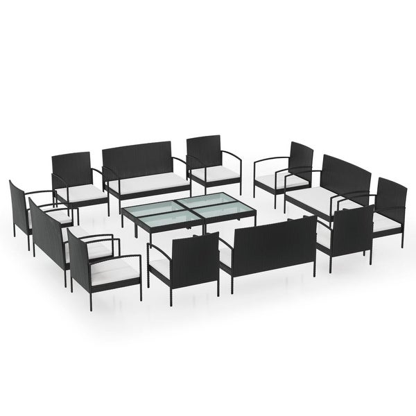 16 Piece Patio Lounge Set with Cushions Poly Rattan Black