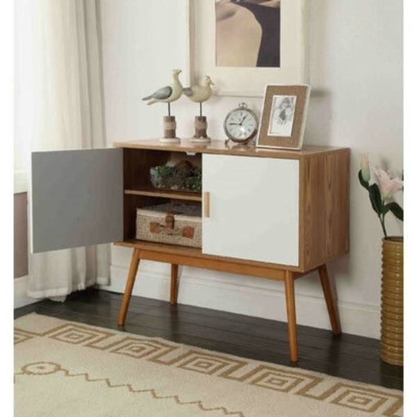 Mid-Century Modern Console Table Storage Cabinet with Solid Wood Legs - 28