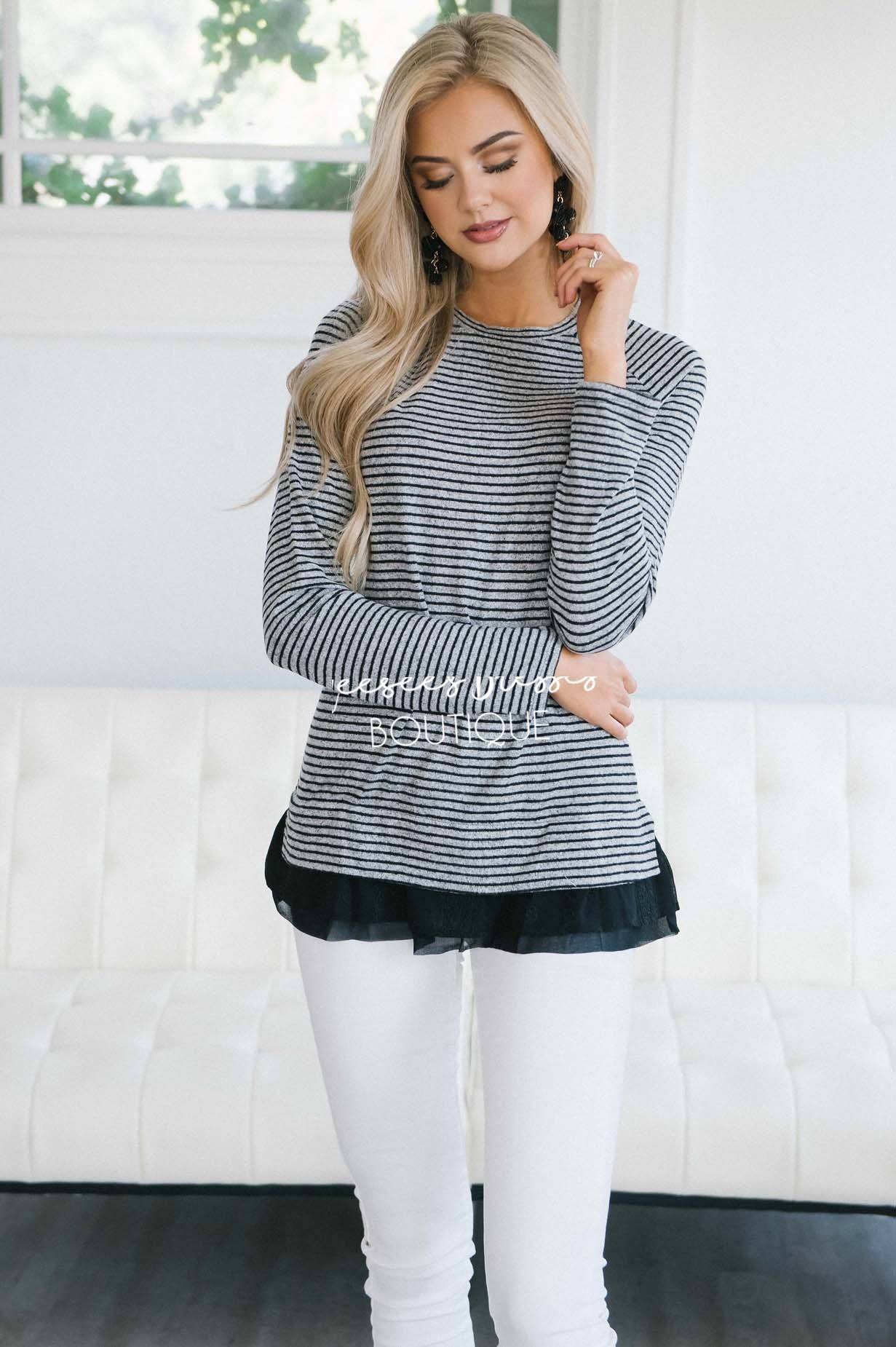 So Soft Lace Ruffle Hem Sweater