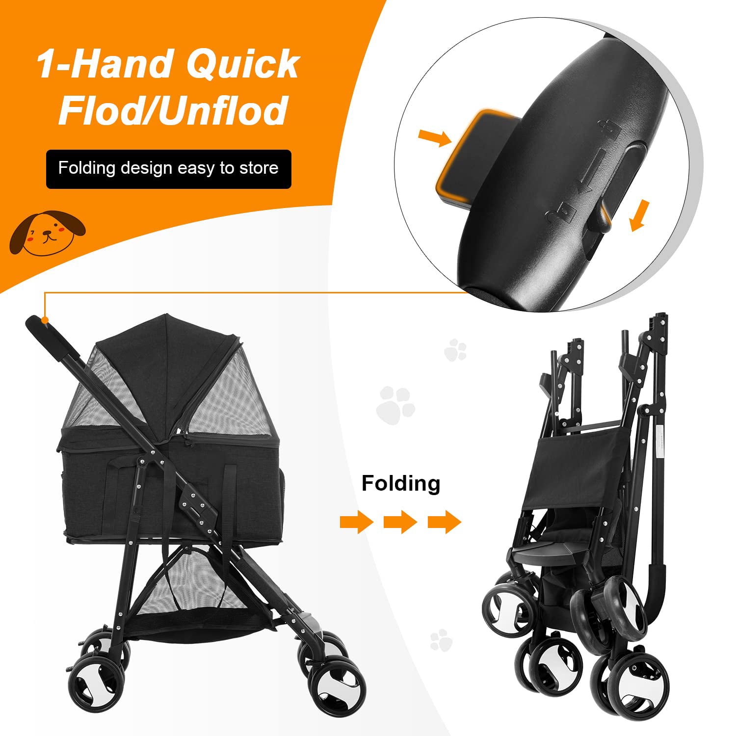 BestPet 3-in-1Pet Stroller Premium Multifunction Dog Cat with Detachable Carrier andCup Holder，Black